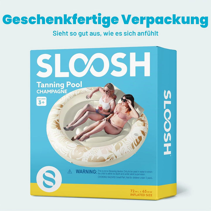 Sloosh Aufblasbare Sonnenpool,Luftmatratzte Pool 183 x 165 cm, Schwimmring für Erwachsene mit Kissen