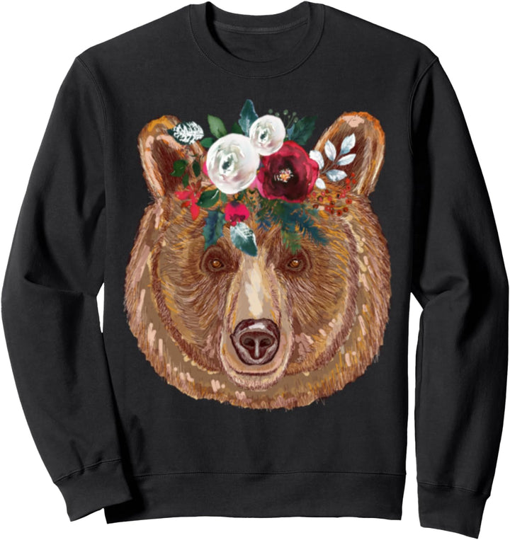 Süsser Boho-Bär mit Blumen-Haargirlande. Sweatshirt