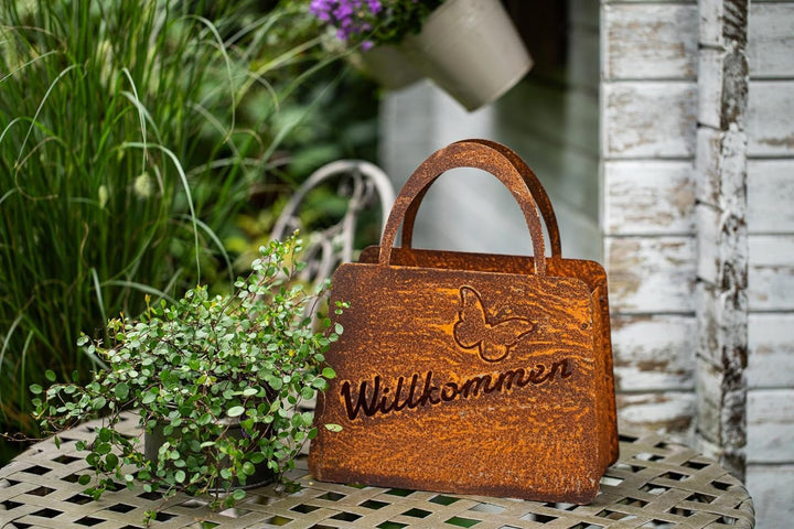 Bornhöft Tasche zum Bepflanzen Windlicht Beetdeko Metall Rost Gartendeko 27cm x 32cm Edelrost rostig