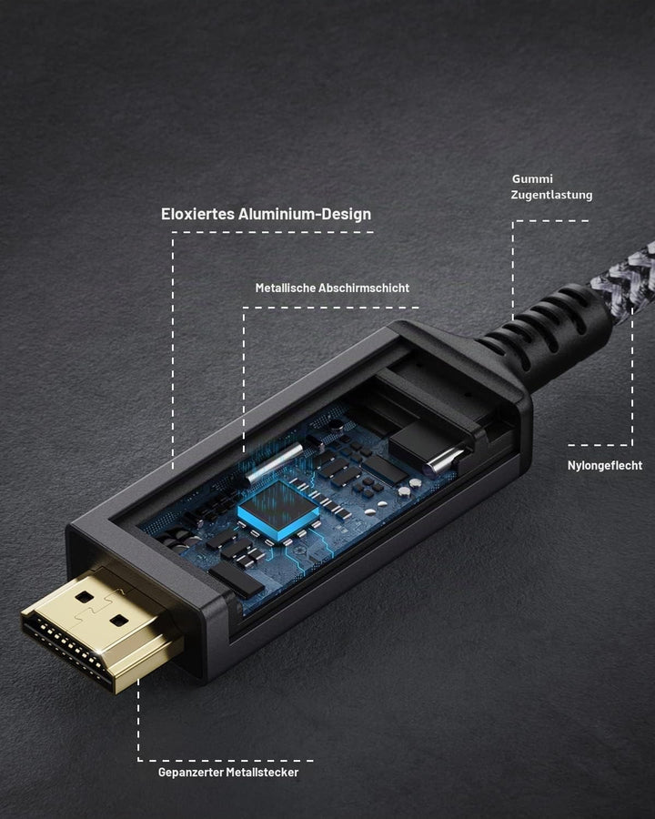 DisplayPort 1.4 auf HDMI 2.1 8K Kabel,Maxonar DP auf HDMI-Kabel 2m(6.6ft),[Aluminiumgehäuse,Nylongef