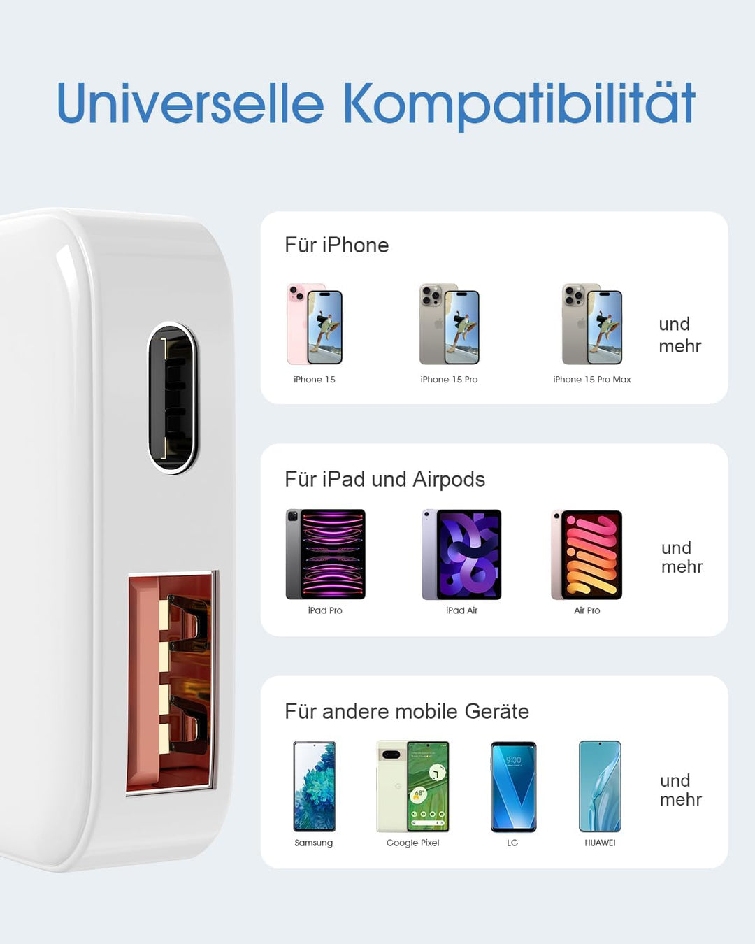 Zinooy USB C Ladegerät 35W, Flat USB Wall Charger, Ultra Slim Power Adapter für iPhone 11/12/13 iPho