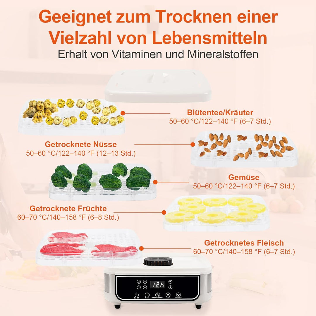 5-Schicht-Lebensmitteltrockner, visueller Lebensmitteltrockner mit 72-Stunden-Timer, 35–70 °C einste