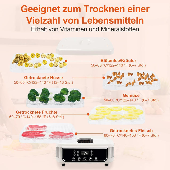 5-Schicht-Lebensmitteltrockner, visueller Lebensmitteltrockner mit 72-Stunden-Timer, 35–70 °C einste