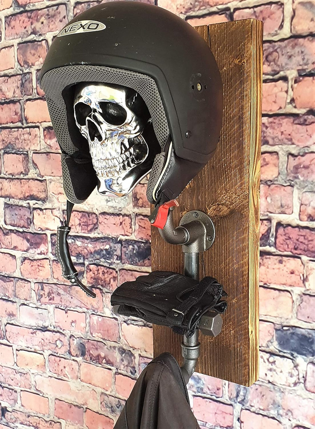 Helmhalter, Motorrad, Biker, Garderobe, Helm Totenkopf, Wand, retro