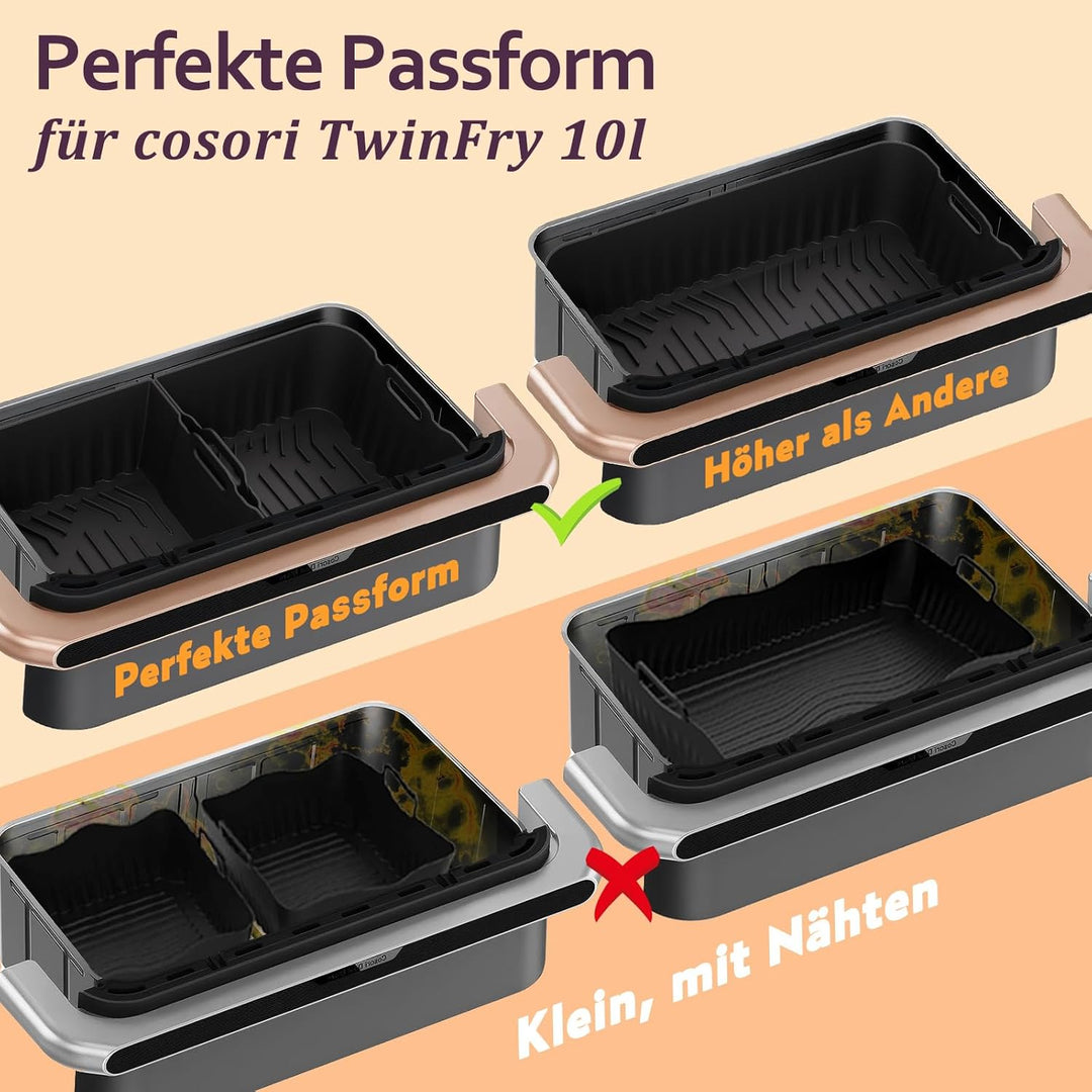 Silikonform Heissluftfritteuse Zubehör für COSORI Blaze TwinFry XXL 10L, 3 Stück Airfryer Silikonfor