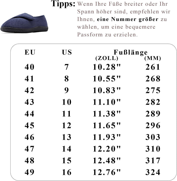 Git-up Herren Diabetiker Hausschuhe Schuhe Arthritis Ödem Verstellbare Verschluss Memory Foam Haussc