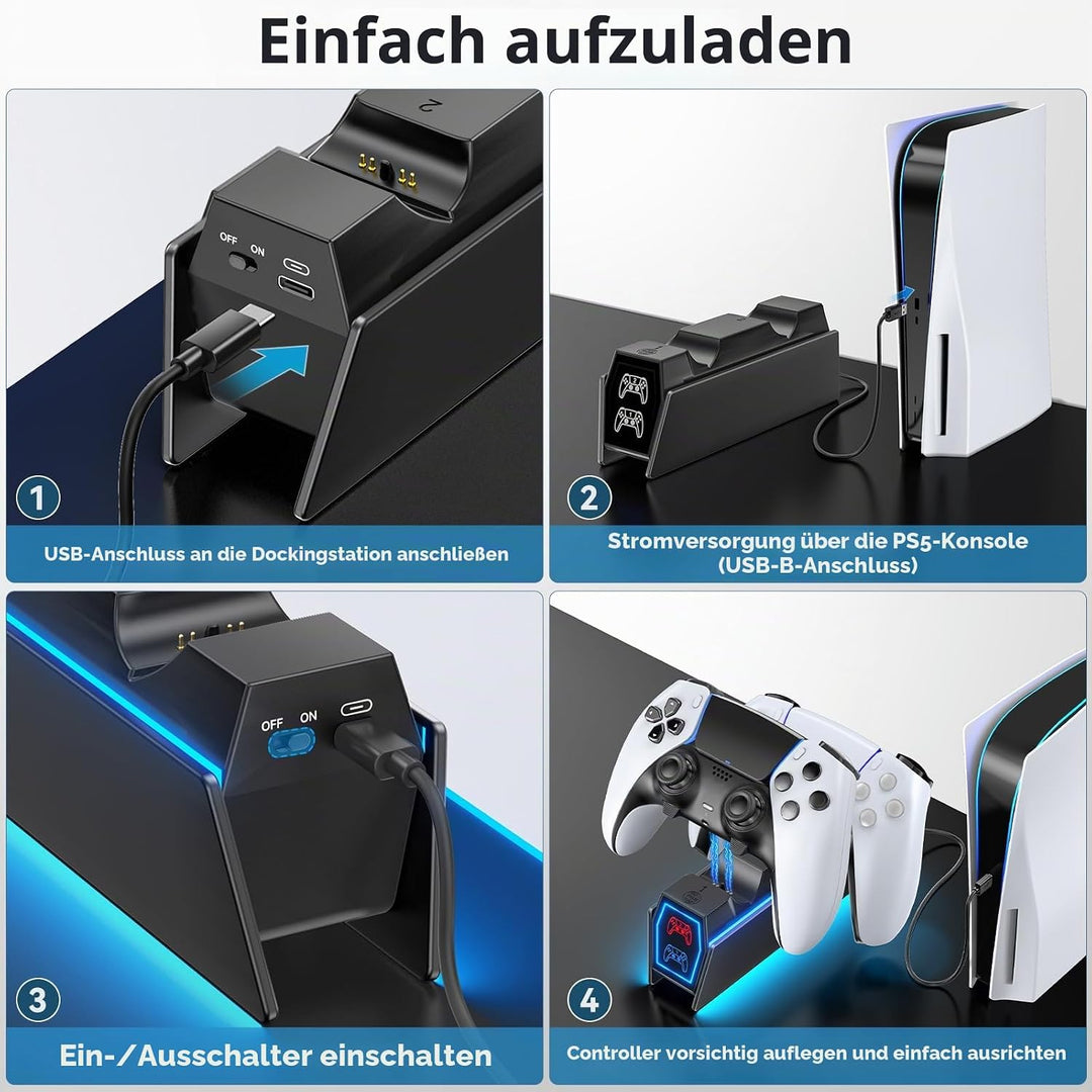 PS5 Controller Ladestation, RGB PS5 Zubehör Ladestationen für PS5 Controller &amp; Edge Controller, PS5