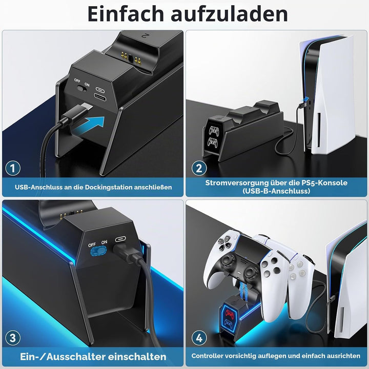 PS5 Controller Ladestation, RGB PS5 Zubehör Ladestationen für PS5 Controller &amp; Edge Controller, PS5
