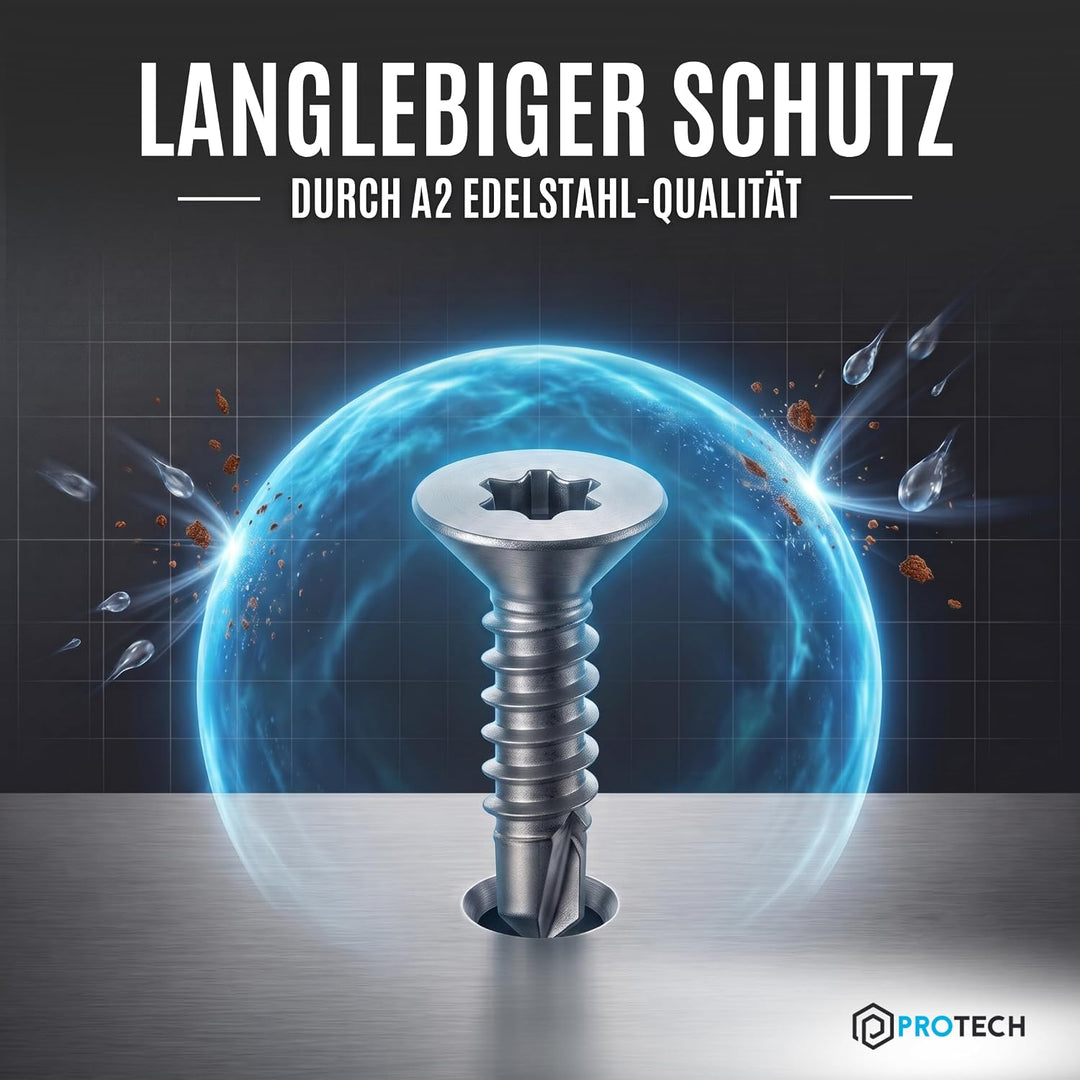 PROTECH 200 Stück Bohrschrauben Form O TORX 4,8x50 DIN 7504 Edelstahl A2 V2A Rostfrei Senkkopf-Schra