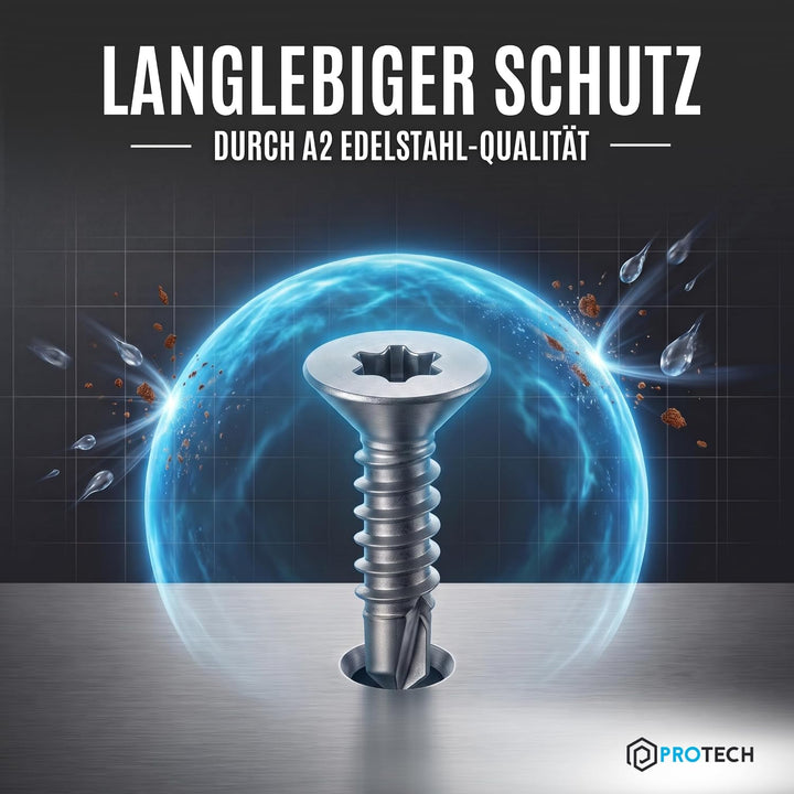 PROTECH 200 Stück Bohrschrauben Form O TORX 4,8x50 DIN 7504 Edelstahl A2 V2A Rostfrei Senkkopf-Schra