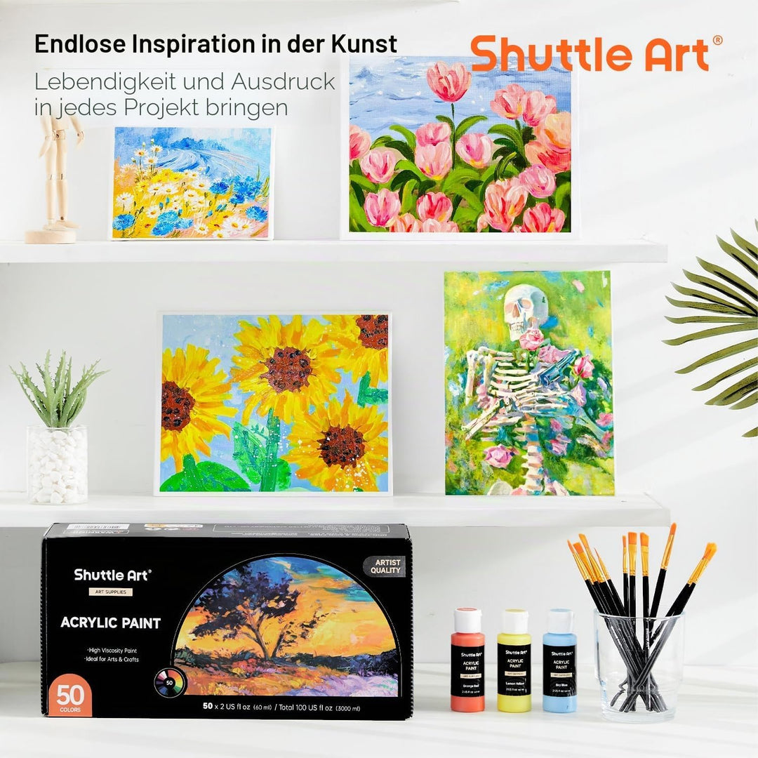 Acrylfarben Set, Shuttle Art 50 bunte Acryl Farben in Flaschen (je 60ml), hochpigmentiert, ungiftig,