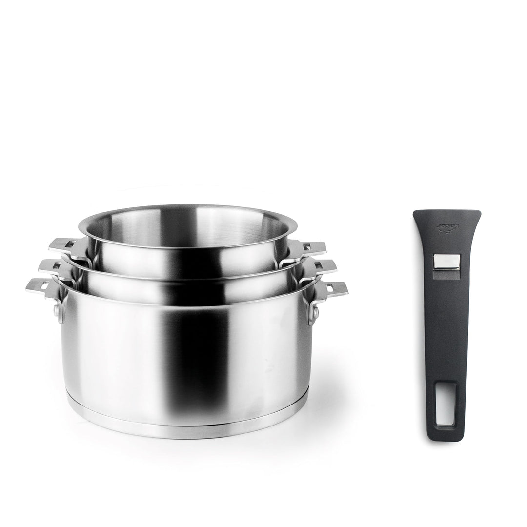 Lacor - 56610 - Set mit 3 Kombi-Töpfen, Griff, stapelbar, geeignet für Induktion, Spülmaschine und B