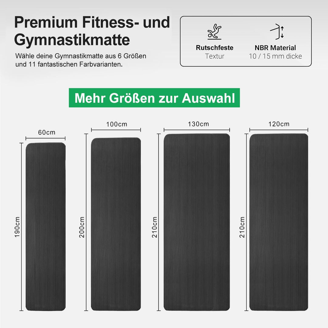 Glamexx24 Gymnastikmatte Fitnessmatte Premium Yogamatte, rutschfest und dick extra Grössen, inkl. Tr
