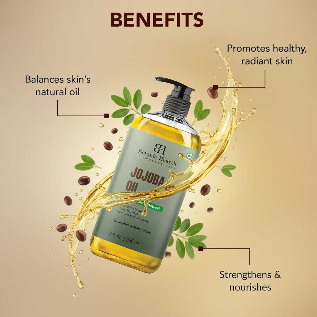 Botanic Hearth Jojobaöl -100% rein, kaltgepresst & hexanfrei, für Haut-, Haar- & Nagelpflege -236ml