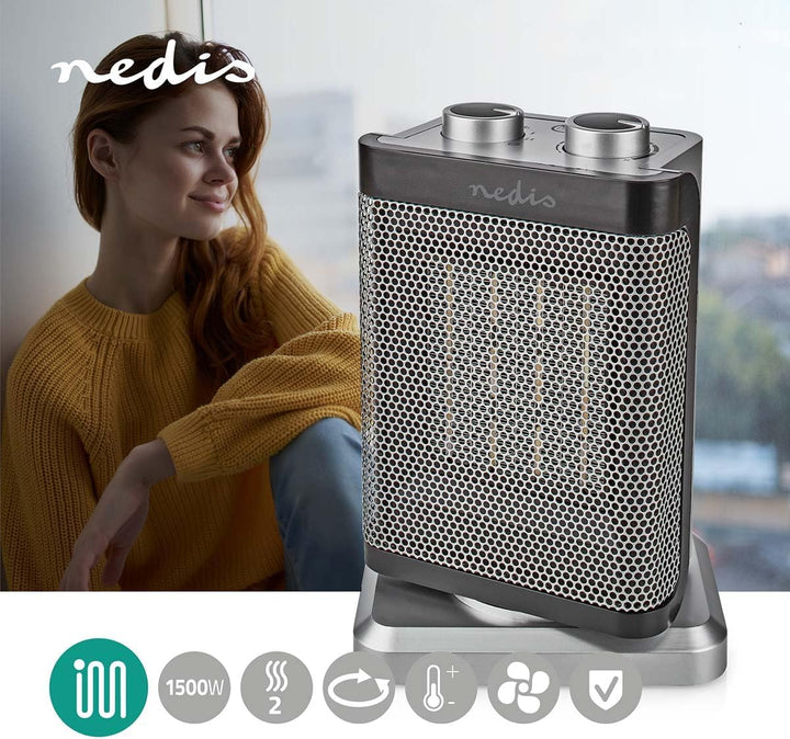Nedis HTFA17GY - Keramik-PTC-Heizlüfter - 1000/1500 W - 2 Heizstufen - Einstellbares Thermostat - Os