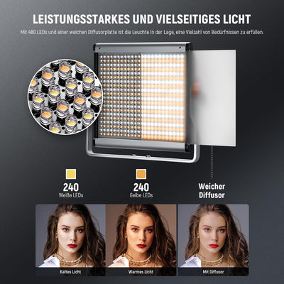 NEEWER 2er Pack dimmbares zweifarbiges 480 LED Videolicht und Ständerbeleuchtungsset beinhaltet: 320