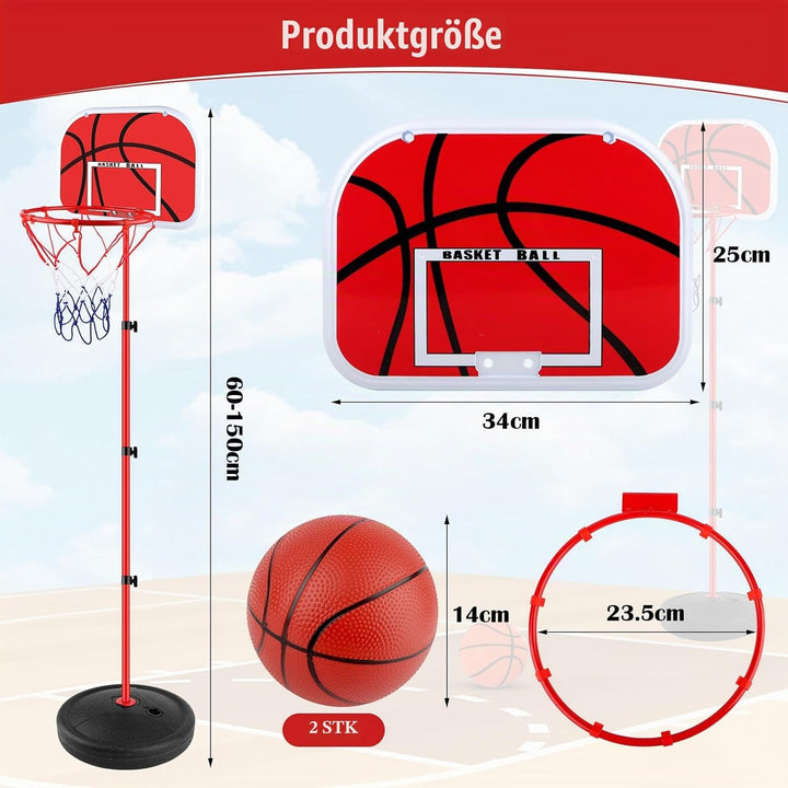 Basketballkorb Kinder, Basketball Korb mit Ständer, Basketballständer Höhenverstellbarer 60-150cm, M