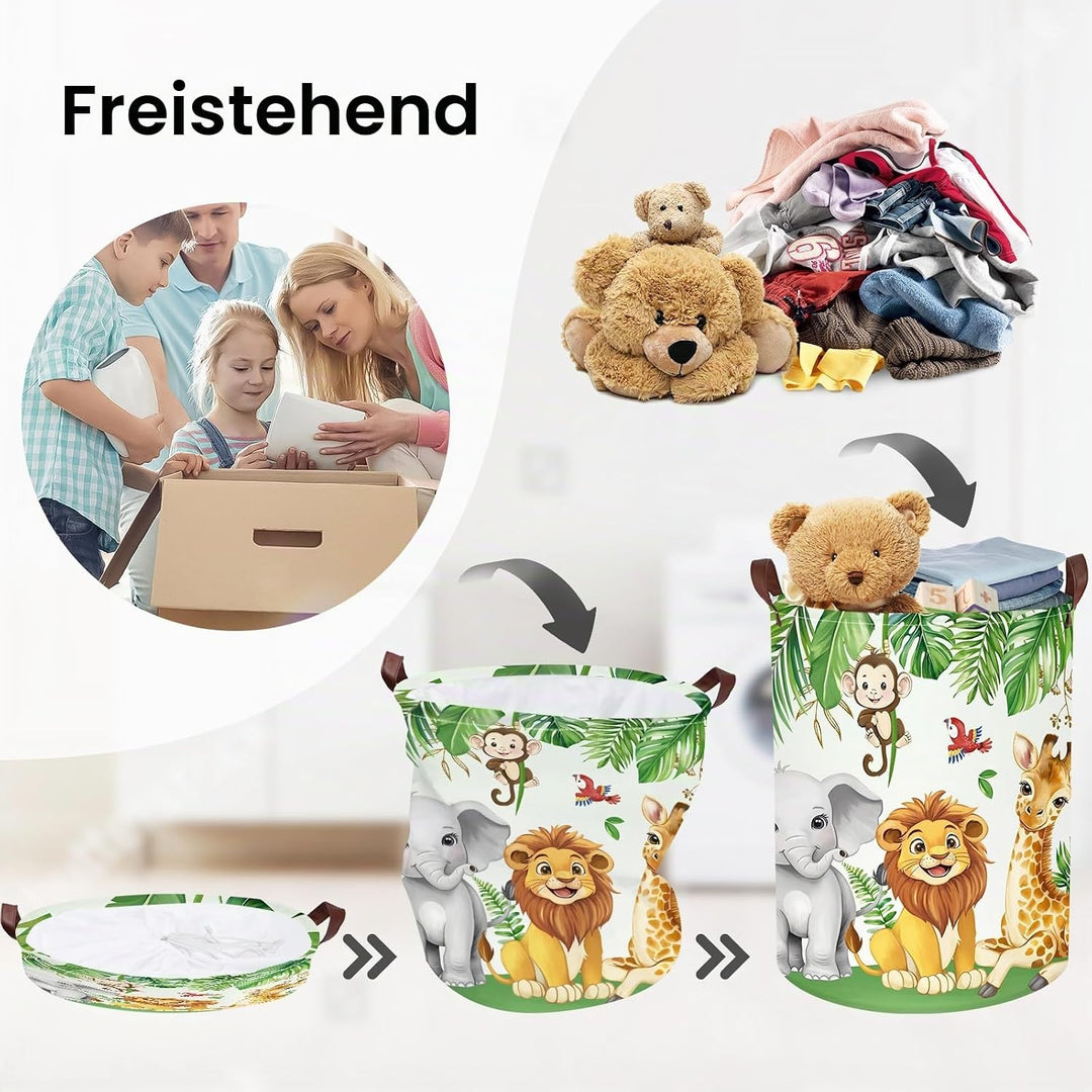 Süsse Dschungeltiere Gross Wäschekorb Wald wiese Stoff Aufbewahrungskorb Kleidung Spielzeug Aufbewah