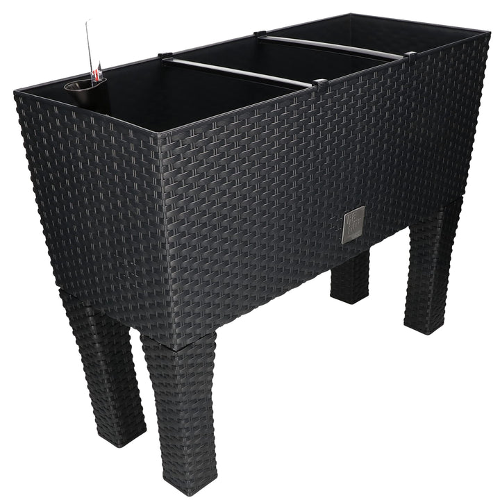 KOTARBAU® Blumenkasten 60x25x25cm mit Füssen und Bewässerungseinlage Anthrazit Rattan Imitation, Ant