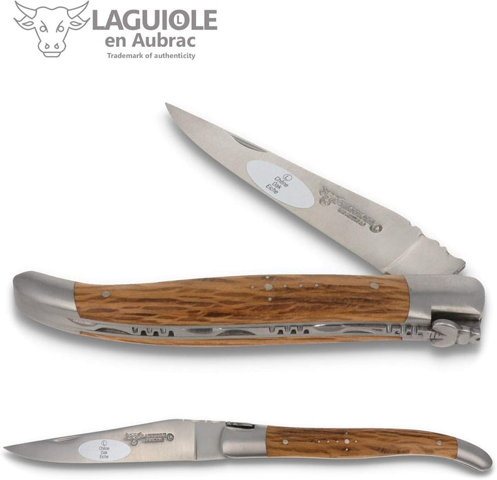Laguiole en Aubrac Taschenmesser L0212GOIF 12 cm, Griffschalen Grüne Eiche, Klinge 10 cm matt, Backe