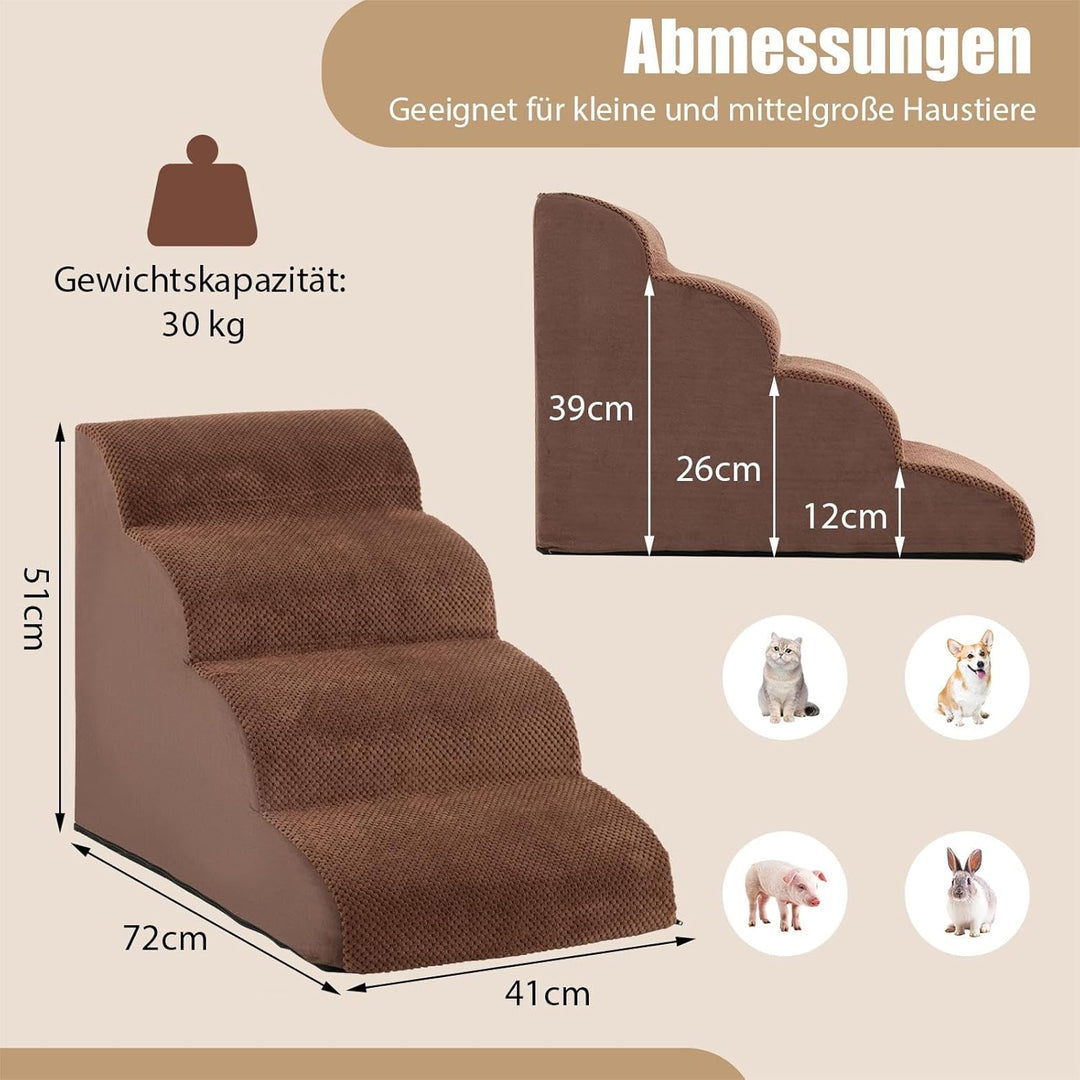 SOARS Hundetreppe 4-Stufig, Haustiertreppe aus Hochdichtem Schwamm, Katzentreppe mit Abnehmbarem, Wa