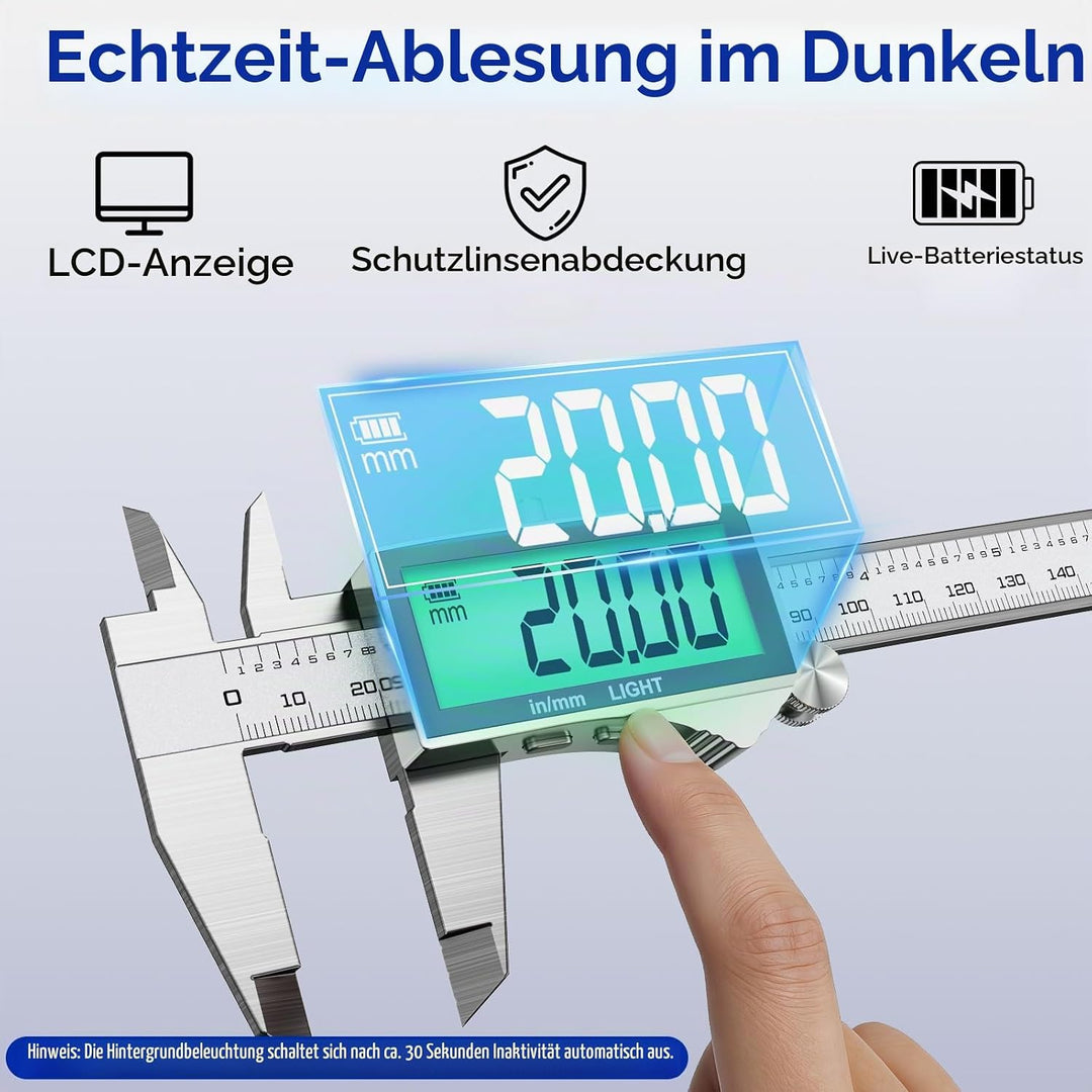 Preciva 150mm Digitaler Messschieber, Digitale Schieblehre Edelstahl Wiederaufladbar IP54 - Wasserdi