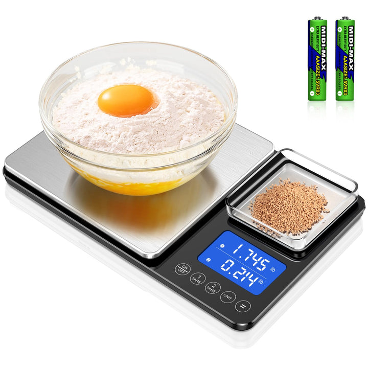 Küchenwaage Digitale mit LCD-Display und Tara-Funktion, Präzise 1g Messung zum Backen und Kochen, Po