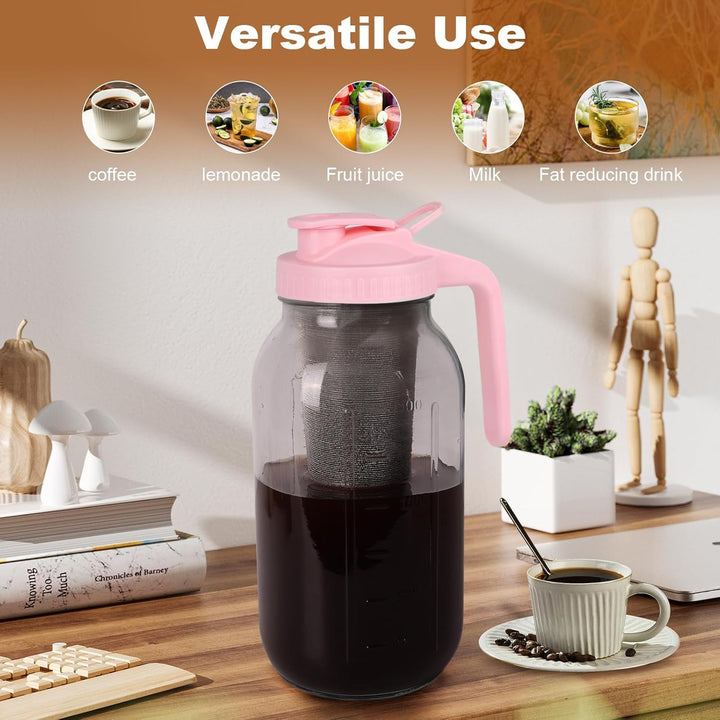Cold Brew Kaffeebereiter, 1.8L Cold Brew Coffee Maker, Deckel mit Griff und Edelstahlfilter, Kaffeeb