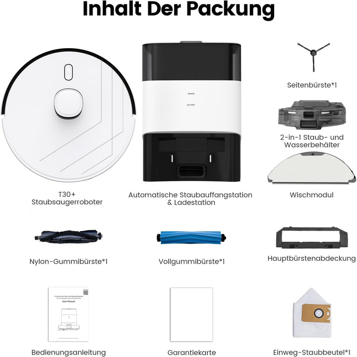T30+ Saugroboter mit Wischfunktion, Staubsauger Roboter mit Absaugstation 3.5L, 12000Pa Saugkraft, R