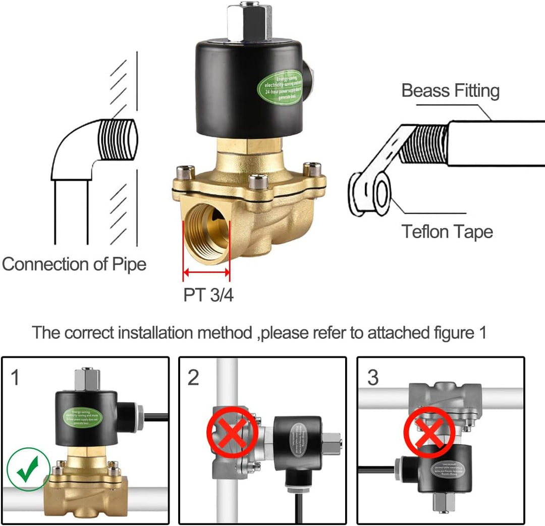 Heschen Elektrisches Magnetventil aus Messing, 2W-200-20KJ, PT 3/4'', DC24V, Direktbetätigung für Wa