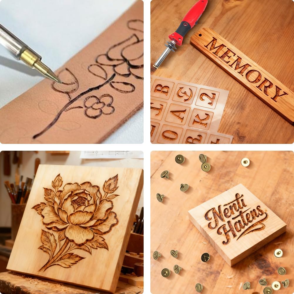 Brandmalerei Holz Lötkolben Set, Brandmalkolben Holzbrennstift Gravur Gerät | 26 Briefe | Temperatur