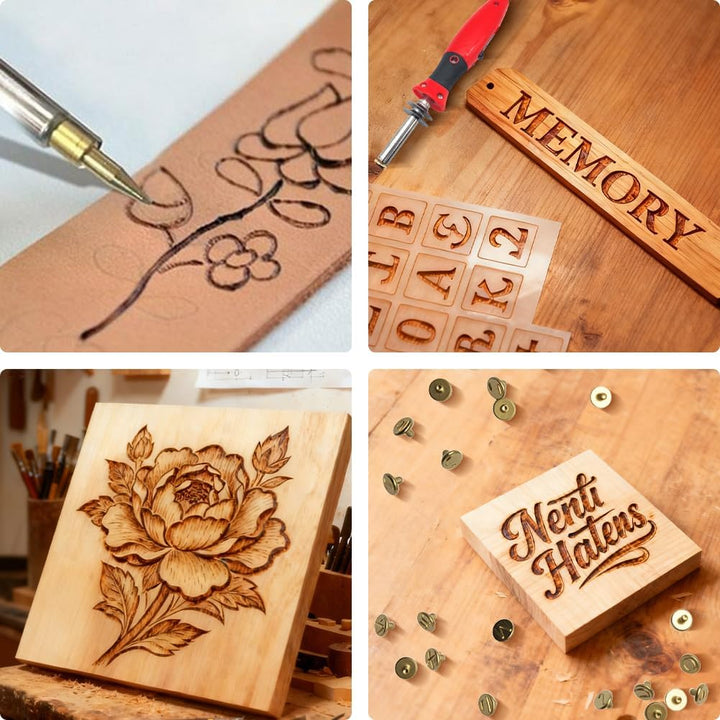 Brandmalerei Holz Lötkolben Set, Brandmalkolben Holzbrennstift Gravur Gerät | 26 Briefe | Temperatur
