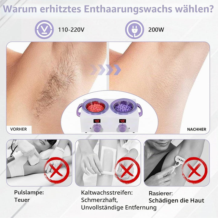 Dualer Wachserhitzer mit elektronischem Display, 2x500ML Gesamtkapazität, Doppelwachs-Topf, 220 W Wa