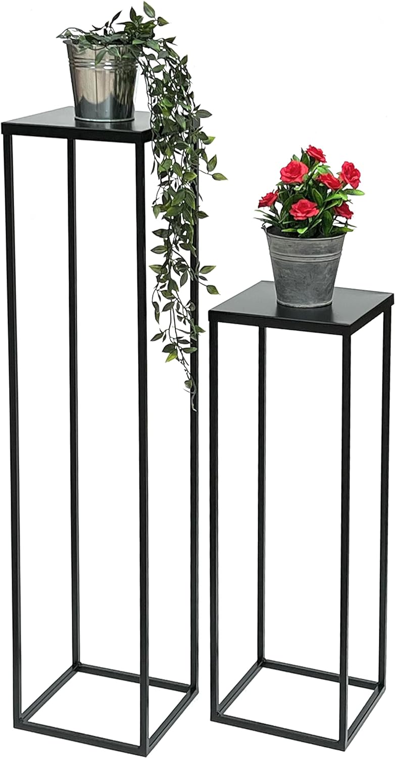 DanDiBo Blumenhocker Metall Schwarz 70 cm Eckig Blumenständer Beistelltisch FRA-005 Blumensäule Mode