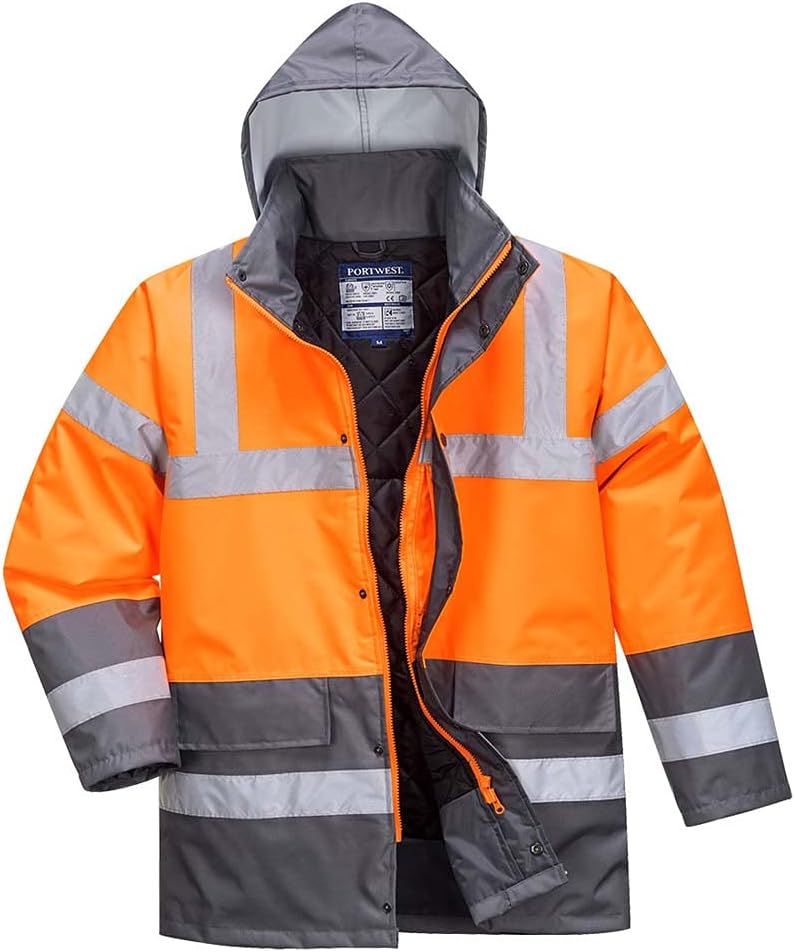 Portwest Zweifarbige Warnschutz-Verkehrs-Jacke, Grösse: L, Farbe: Orange/Grau, S467OGYL