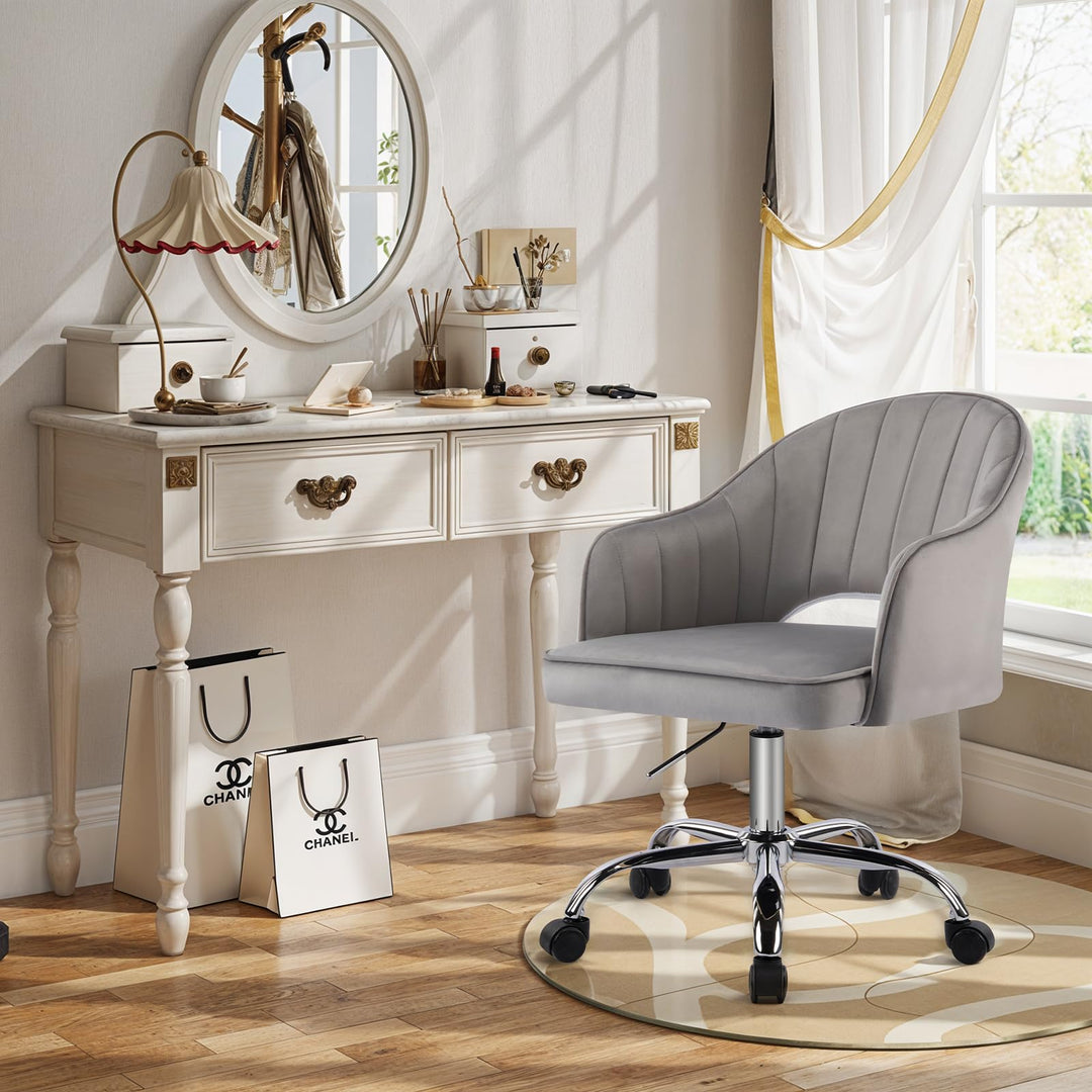 Homeoffice Stuhl, Schreibtischstuhl, Drehstuhl, Höhenverstellbar, Samt, Ergonomischer, für Arbeitszi