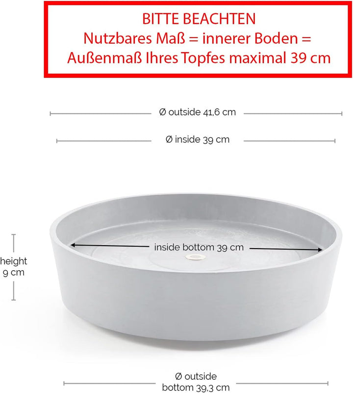 Ecopots Untersetzer rollbar für Blumentopf Amsterdam Dunkel Grau Durchmesser innen 39 cm/aussen 41 c