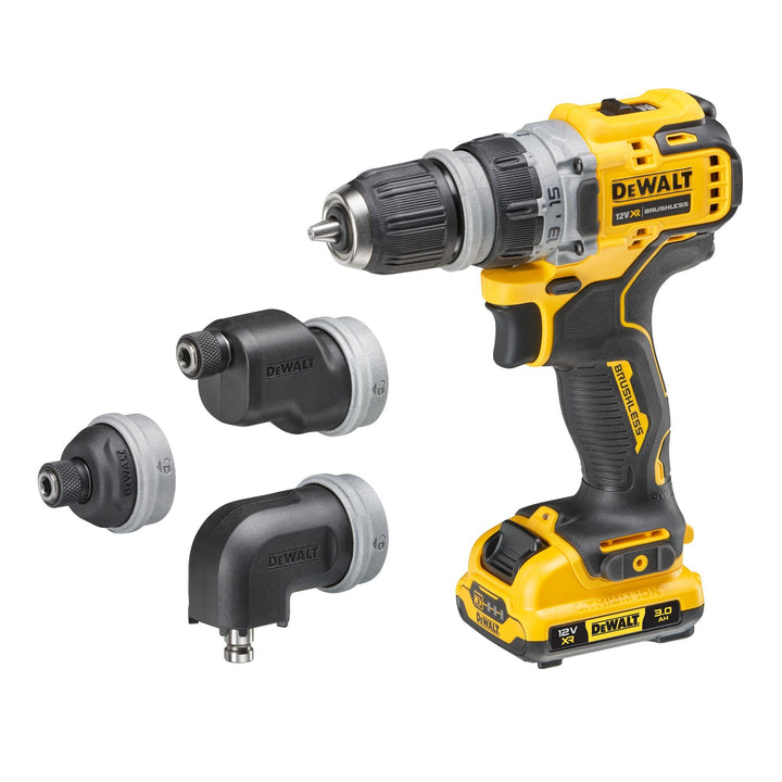 Dewalt 12 Volt 2-Gang Akku-Bohrschrauber DCD703L2T (3Ah, bürstenloser Motor, mit 4 wechselbaren Werk