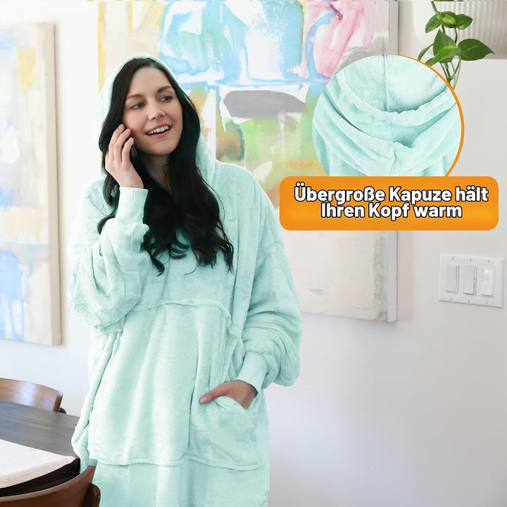 Catalonia Classy Übergrosse Fleece Hoodie Decke Aqua, Warme Grosses Kapuzendecke Tragbare Decke zum