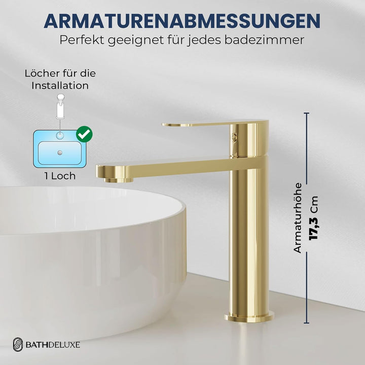 Tarnby Wasserhahn Bad – Waschtischarmatur 17,3 cm, Waschbeckenarmatur Messing Glänzend, Anti-Fingerp