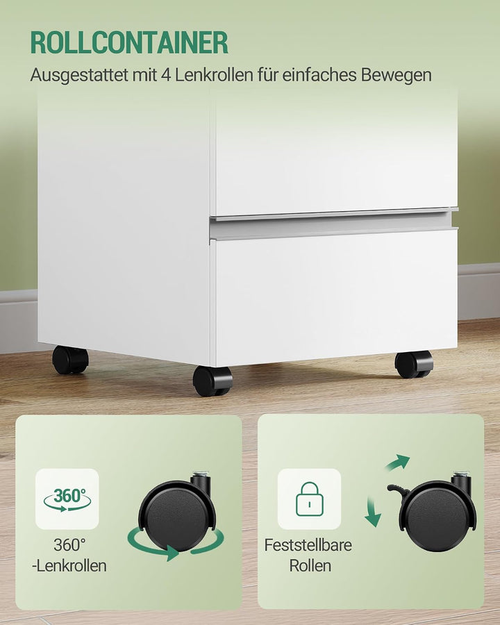 Hzuaneri Rollcontainer 40x40x65.5cm 3 Schubladen weiss | Mobil, 3 Schubl., stabil. Für A4/Letter. Bü