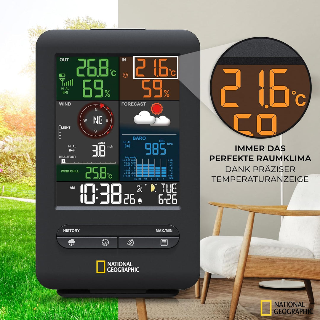 National Geographic Wetterstation Funk mit Aussensensor Wetter Center 5-in-1 Colour mit Aussensensor