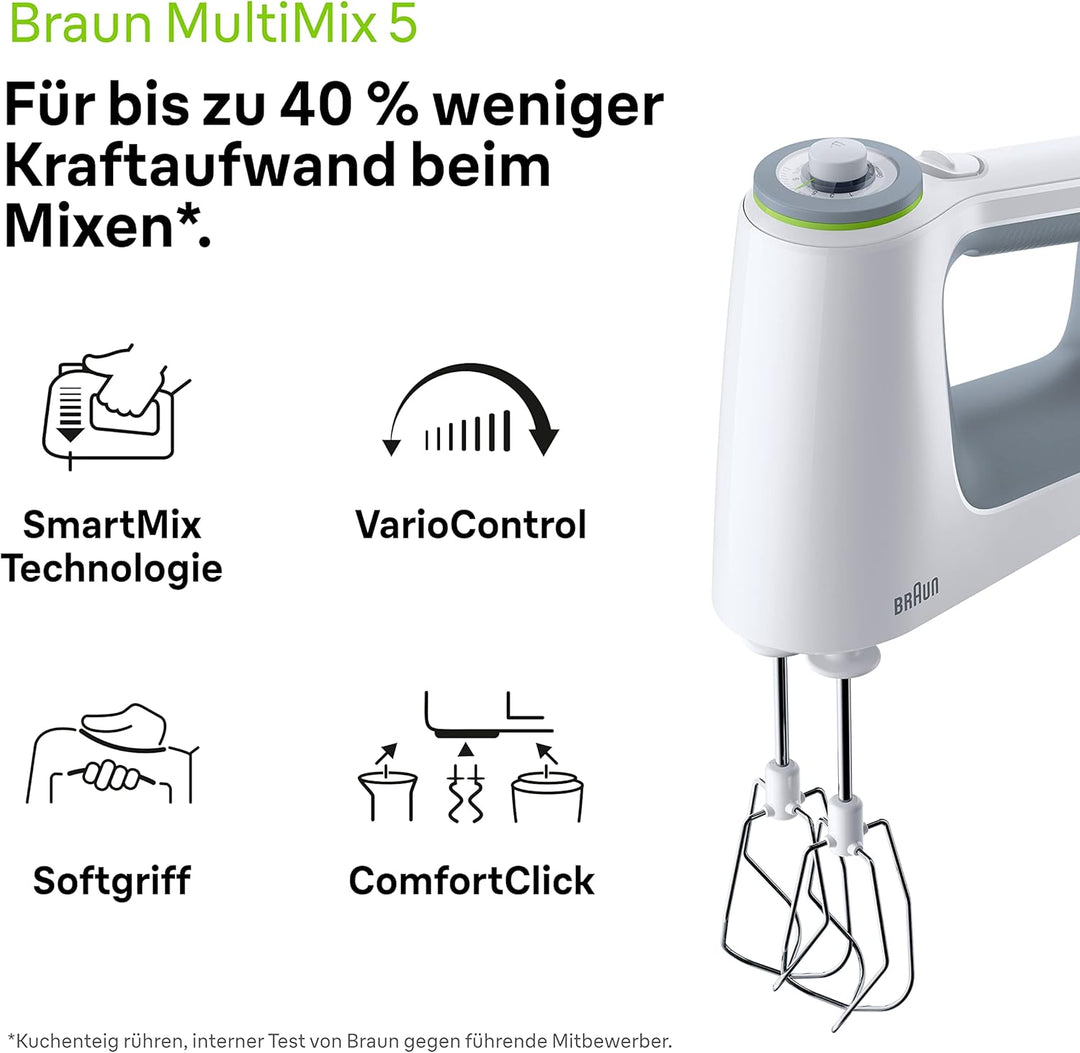 Braun MultiMix 5 HM 5137 Handmixer - Handrührgerät mit stufenloser Geschwindigkeitsregelung, 750 Wat