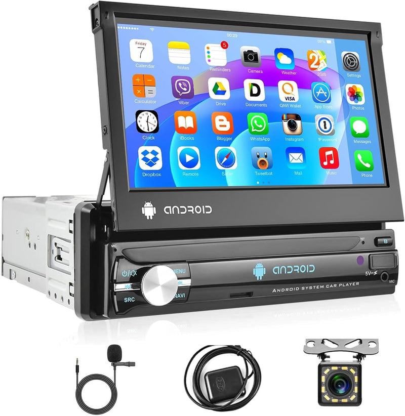 Podofo Android 12 Autoradio 1 Din mit GPS Navi und Bluetooth, 7 Zoll Flip Out Touchscreen Auto Stere