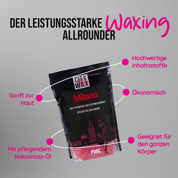 PINK Cosmetics - CITY WAX Milano 1 kg - Profi-Waxing ohne Vliesstreifen - Wachsperlen zur schnellen