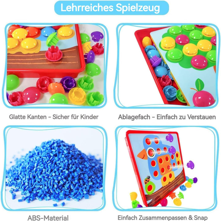EOGRFW Mosaik Steckspiel für Kinder ab 2 3 4 Jahre, Kinderspiele zum Lernen von Farben, Bunte Stecks
