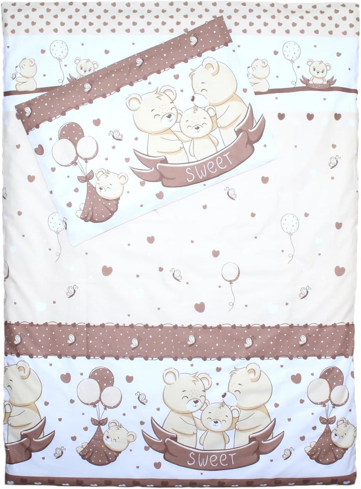 Baby Bettset Bettwäsche mit Himmel Vollstoff - Bärchen Braun - Bettausstattung Set (4 teilig), 4 tei