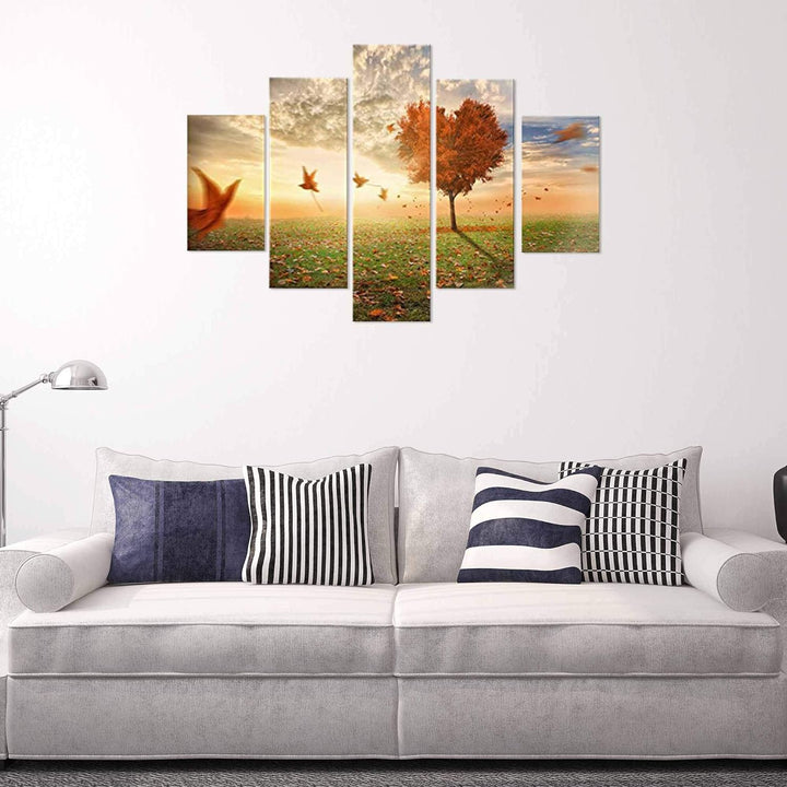 Lupia Modernes Bild 5 Stück aus Holz Vogue 66X115 cm Foglie Al Vento, Mehrfarbig, 66x115x0,8 cm