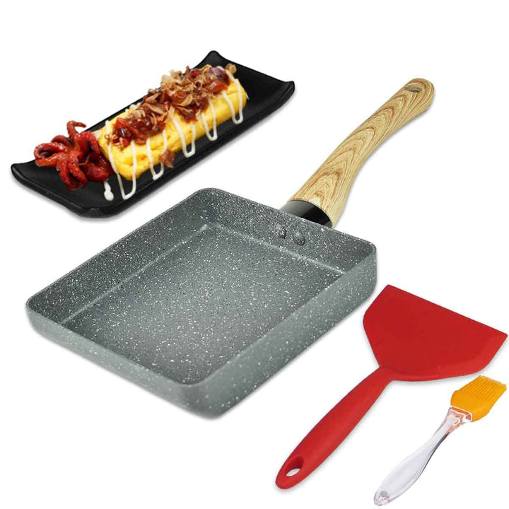 Artcome Japanese Omelette Pan Non stick Coating Tamagoyaki Egg Pan with Tamagoyaki Plate, Silicone S