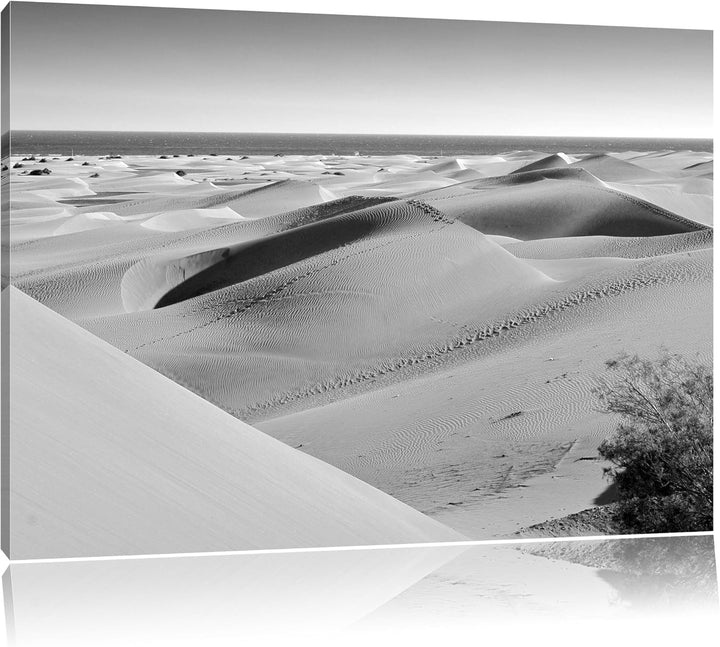 schöne Wüste am Meer schwarz/weiss Format: 100x70 auf Leinwand, XXL riesige Bilder fertig gerahmt mi